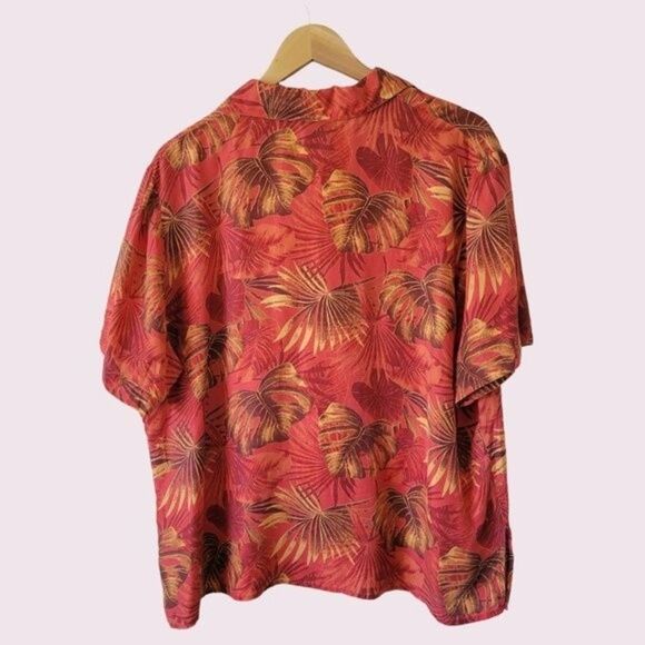 Vintage NOTATIONS 100% Silk Button Down Size 18W Hawaiian Leaves Aloha Tiki Plus - Picture 7 of 7